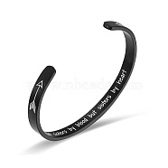 Stainless Steel Cuff Bangle for Women, Arrow with Word Pattern, Black, Inner Diameter: 2-1/2 inch(6.4cm)(CR8784-3)
