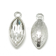 Alloy Glass Pendants, Faceted, Horse Eye, Platinum, Clear, 20x9x5mm, Hole: 1.5mm(PALLOY-T041-7x15mm-01)
