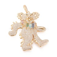 Brass Micro Pave Cubic Zirconia Pendants, with Tube Bails, Bear, Colorful, Real 18K Gold Plated, 44x36x6.5mm, Hole: 3x5mm(KK-R138-001G)