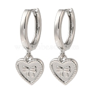 Rack Plating Brass Hoop Earrings, Cadmium Free & Lead Free, Long-Lasting Plated, Heart, Platinum, 21.5x9.5mm(EJEW-B062-42P)