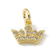 Brass Micro Pave Cubic Zirconia Charm, with Jump Rings, Crown Charm, Real 18K Gold Plated, 7x9x2mm, Hole: 2.7mm(ZIRC-F132-96G)