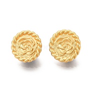 Flat Round with Flower Pattern Brass Stud Earring Findings, with Vertical Loops, Nickel Free, Matte Gold Color, 18mm, Hole: 1.6mm, Pin: 0.7mm(KK-G436-02MG)