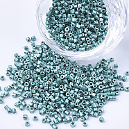 Glass Cylinder Beads, Seed Beads, Metallic Colours, Round Hole, Light Sea Green, 1.5~2x1~2mm, Hole: 0.8mm, about 8000pcs/bag, about 85~95g/bag(SEED-Q036-01A-C04)