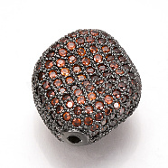 Brass Micro Pave Cubic Zirconia Beads, Oval, Dark Orange, Gunmetal, 20x17x9mm, Hole: 1.5mm(ZIRC-T004-50B-01)