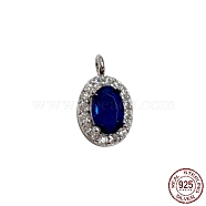 Rhodium Plated 925 Sterling Silver Pendants, with Dark Blue Cubic Zirconia, Oval Charm, Real Platinum Plated, 11.7x7x4mm, Hole: 1.6mm(STER-K176-01P)