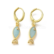 Brass Clear Cubic Zirconia Hoop Earrings, Fish, Real 18K Gold Plated, 30.5mm, pendants: 17x6x2.5mm(EJEW-M045-02G-01)