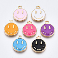 Alloy Enamel Charms, Cadmium Free & Lead Free, Smiling Face, Light Gold, Mixed Color, 14.5x12x1.5mm, Hole: 1.5mm(ENAM-S121-165-RS)