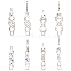 8Pcs 4 Styles Rack Plating Brass Clear Cubic Zirconia Watch Band Clasps, Cadmium Free & Lead Free, Long-Lasting Plated, Leaf & Bowknot, Platinum, 32~34x5.5~8x4mm, Hole: 3~4mm, 2pcs/style(KK-BC0009-76P)