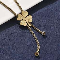 304 Stainless Steel Crystal Rhinestone Clover Lariat Necklaces, Ion Plating(IP), Golden, 24.21 inch(61.5cm)(NJEW-V001-11G)