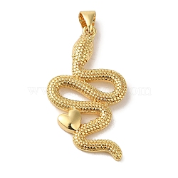 Brass Pendant, Real 18K Gold Plated, Snake, 34x18x3mm, Hole: 5.5x3.5mm(KK-R162-036E-G)