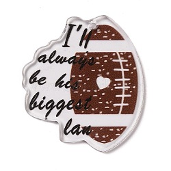 Sport Theme Transparent Acrylic Pendants, Word I'll Always Be His Biggest Lan, Coconut Brown, 40x35x2.2mm, Hole: 1.4mm(MACR-D030-01E)