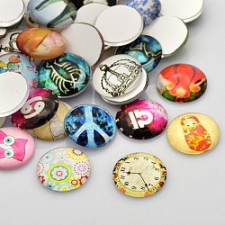 Mixed Pattern Glass Cabochons, Half Round/Dome, Mixed Color, 25x6~7mm(GGLA-X0001-25mm)