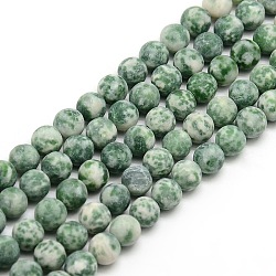 Frosted Natural Green Spot Jasper Round Bead Strands, 4mm, Hole: 1mm, about 93~96pcs/strand, 14.9~15.6 inch(G-M064-4mm-10)