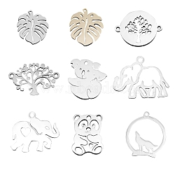 201 Stainless Steel Pendants, with Links Connectors, Laser Cut, Mixed Shapes, Golden & Stainless Steel Color, 9pcs/set(STAS-SZ0001-12)