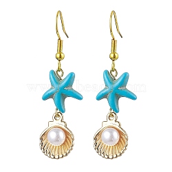 Synthetic Turquoise Dangle Earrings for Women, with Alloy Enamel Starfish Pendants and Plastic Beads, 47x13mm(EJEW-JE05800)