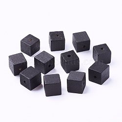 Natural Wood Beads, Dyed, Cube, Black, 14~15x14~15x14~15mm, Hole: 3mm(X-WOOD-R262-15mm-A06)