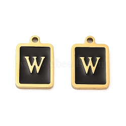304 Stainless Steel Pendants, with Enamel, Rectangle with Letter Charm, Golden, Letter W, 17.5x12x1.5mm, Hole: 1.5mm(STAS-K265-11G-W)