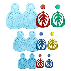 3Pcs 3 Style DIY Leaf Dangle Stud Earrings Silicone Molds, Resin Casting Molds, For UV Resin, Epoxy Resin Jewelry Making, Leaf, Deep Sky Blue, 54~92.5x68~115.5x4.5mm, 1pc/style(DIY-LS0003-14)