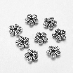 Tibetan Style Alloy Spacer Beads, Flower, Cadmium Free & Nickel Free & Lead Free, Antique Silver, 7x7x2mm, Hole: 1mm(LF10889Y-NF)