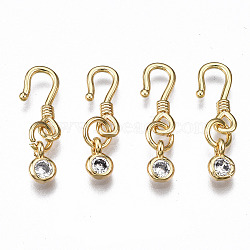 Brass Micro Pave Clear Cubic Zirconia Hook and S-Hook Clasps, Nickel Free, Real 18K Gold Plated, 22mm long, Clasps: 13.5x6x1mm, Hole: 1.5mm, Jump Ring: 5x1mm, Inner Diameter: 3mm, Pendants: 6x4x3mm, Hole: 1.2mm(KK-T063-72G-NF)