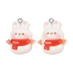 Christmas Theme Rabbit Opaque Resin Pendants, with Platinum Iron Loop, Gloves, 27.5x21.5x8mm, Hole: 2mm(RESI-S08-04A)