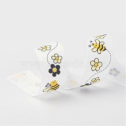 Polyester Grosgrain Ribbons, Bees and Flower, Printed, White, 1 inches(25mm), about 100yards/roll(91.44m/roll)(SRIB-D062-029)