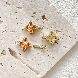 Brass Pave Glass Rhinestone Clover Box Clasp for DIY Jewelry Bracelet Necklace, with Hook and Tail Clasp, Golden, Orange, 13x11mm(PW-WG47338-03)