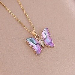 Fashionable Gradient Butterfly Alloy Glass Pendant Necklace, Unique Clavicle Chain for Women, Golden, Plum, show in picture(LK8571-1)