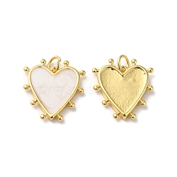 Rack Plating Brass Enamel Pendants, with Jump Ring, Lead Free & Cadmium Free, Heart Charm, Real 18K Gold Plated, White, 19x18x3mm, Hole: 3.5mm(KK-D074-03G-03)