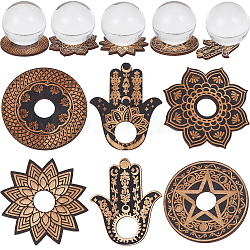 1 Set Hamsa Hand/Flower/Flat Round Mini Carved Wood Crystal Ball Display Bases, Crystal Sphere Display Stand, Black, 90mm, 6pcs/set(DJEW-CN0001-23)