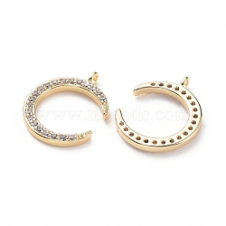 Brass Micro Pave Cubic Zirconia Charms, Real 18K Gold Plated, Moon, 13x10.5x2mm, Hole: 1mm(X-ZIRC-Q002-142G)