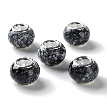 Brass Cores Acrylic European Beads, Round, Large Hole Bead, Silver, Black, 14x10mm, Hole: 5mm