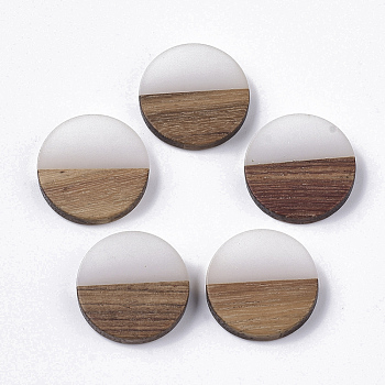 Resin & Walnut Wood Cabochons, Flat Round, WhiteSmoke, 18x3.5mm
