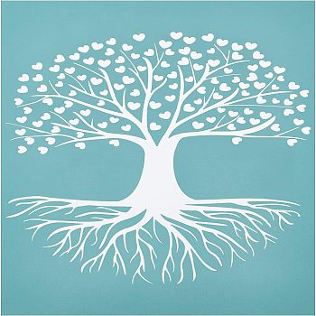 Self-Adhesive Silk Screen Printing Stencil, for Painting on Wood, DIY Decoration T-Shirt Fabric, Tree with Heart, Sky Blue, 28x22cm