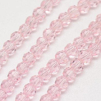 Glass Beads Strands, Faceted(32 Facets), Round, Misty Rose, 8mm, Hole: 1mm, about 70~72pcs/strand, 22.6 inch