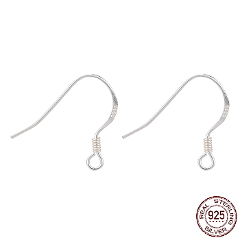 925 Sterling Silver Earring Hooks, with 925 Stamp, Silver, 15x18x1.3mm, Hole: 1.5mm, 24 Gauge, Pin: 0.5mm