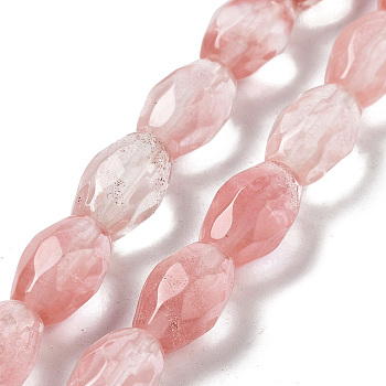 Cherry Quartz Glss Beads Strands, Faceted Rice, 12.5x8mm, Hole: 1.2mm, about 16pcs/strand, 7.68''(19.5cm)