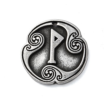 Rune Letters Alloy Pendants, Round, Antique Silver, 25x3mm, Hole: 1.6mm