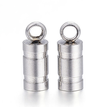 201 Stainless Steel Cord Ends, End Caps, Tube, Stainless Steel Color, 8x3mm, Hole: 1.2mm, Inner Diameter: 2mm