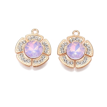 Alloy Glass Pendants, with Rhinestone, Cadmium Free & Lead Free, Flower Charms, Plum, 23x20x6mm, Hole: 2mm