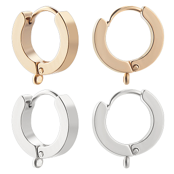 16Pcs 2 Colors 201 Stainless Steel Hoop Earrings Findings, with Vertical Loop, with 316 Surgical Stainless Steel Earring Pins, Ring, Golden & Stainless Steel Color, 15.5x14x3mm, Hole: 1.4mm, Pin: 1mm, 8Pcs/color