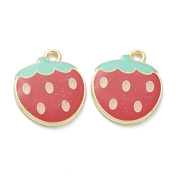 Alloy Enamel Pendants, for DIY Accessories, Strawberry, Light Gold, Lead Free & Cadmium Free, Red, 20x16.5x1.5mm, Hole: 2mm