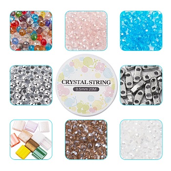 DIY Glass Beads Bracelet Making Kit, Incuding Glass Seed & ABS Plastic Beads, Rondelle Electroplate Glass Beads, Elastic Thread, Mixed Color, Beads: about 640pcs/set