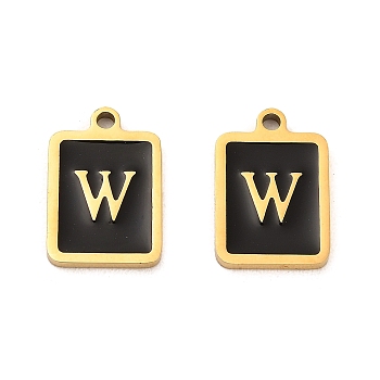 304 Stainless Steel Pendants, with Enamel, Rectangle with Letter Charm, Golden, Letter W, 17.5x12x1.5mm, Hole: 1.5mm