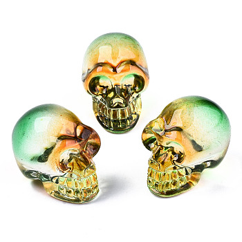 K9 Glass Display Decorations, Skull, for Halloween, Yellow Green, 22x18x26mm