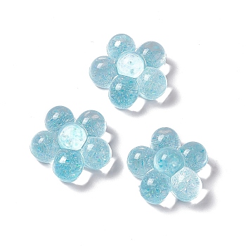 Translucent Acrylic Cabochons, with Glitter Powder, 5-Petal Flower, Sky Blue, 24.5x25x12.5mm