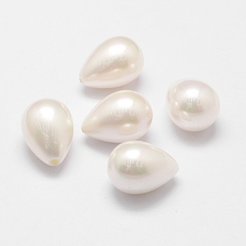 Shell Pearl Beads, Grade A, Teardrop, Half Drilled, White, 21x15mm, Half Hole: 1.2mm