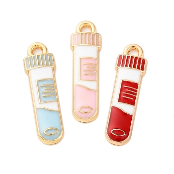 Alloy Enamel Pendants, Cadmium Free & Nickel Free & Lead Free, Rack Plating, Golden, Test Tube Charm, Mixed Color, 23x6.5x2.5mm, Hole: 1.8mm