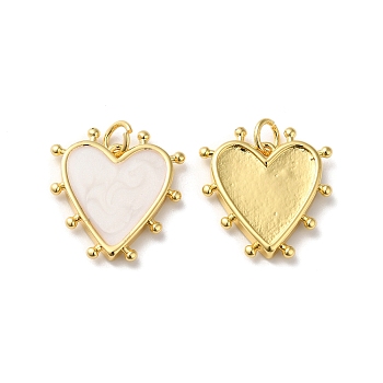 Rack Plating Brass Enamel Pendants, with Jump Ring, Lead Free & Cadmium Free, Heart Charm, Real 18K Gold Plated, White, 19x18x3mm, Hole: 3.5mm