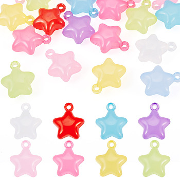 20Pcs Transparent Acrylic Pendants, Star, Mixed Color, 27.5x23.5x13mm, Hole: 3mm